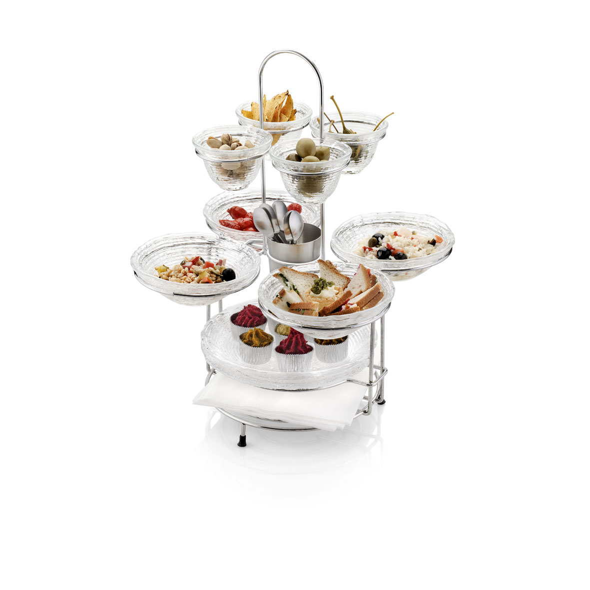 WAVE HAPPY HOUR SET (8 SMALL BOWLS + 4 PLATES) CLEAR WITH METAL STAND                                                                                                                                                                         WAVE HAPPY H