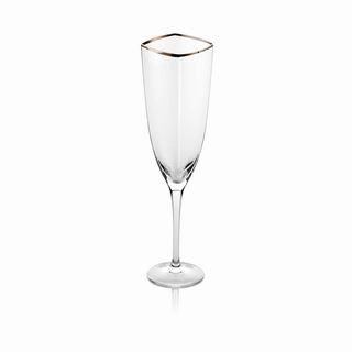 TIMES SQUARE FLUTE GLASS CLEAR PLATINUM RIM
