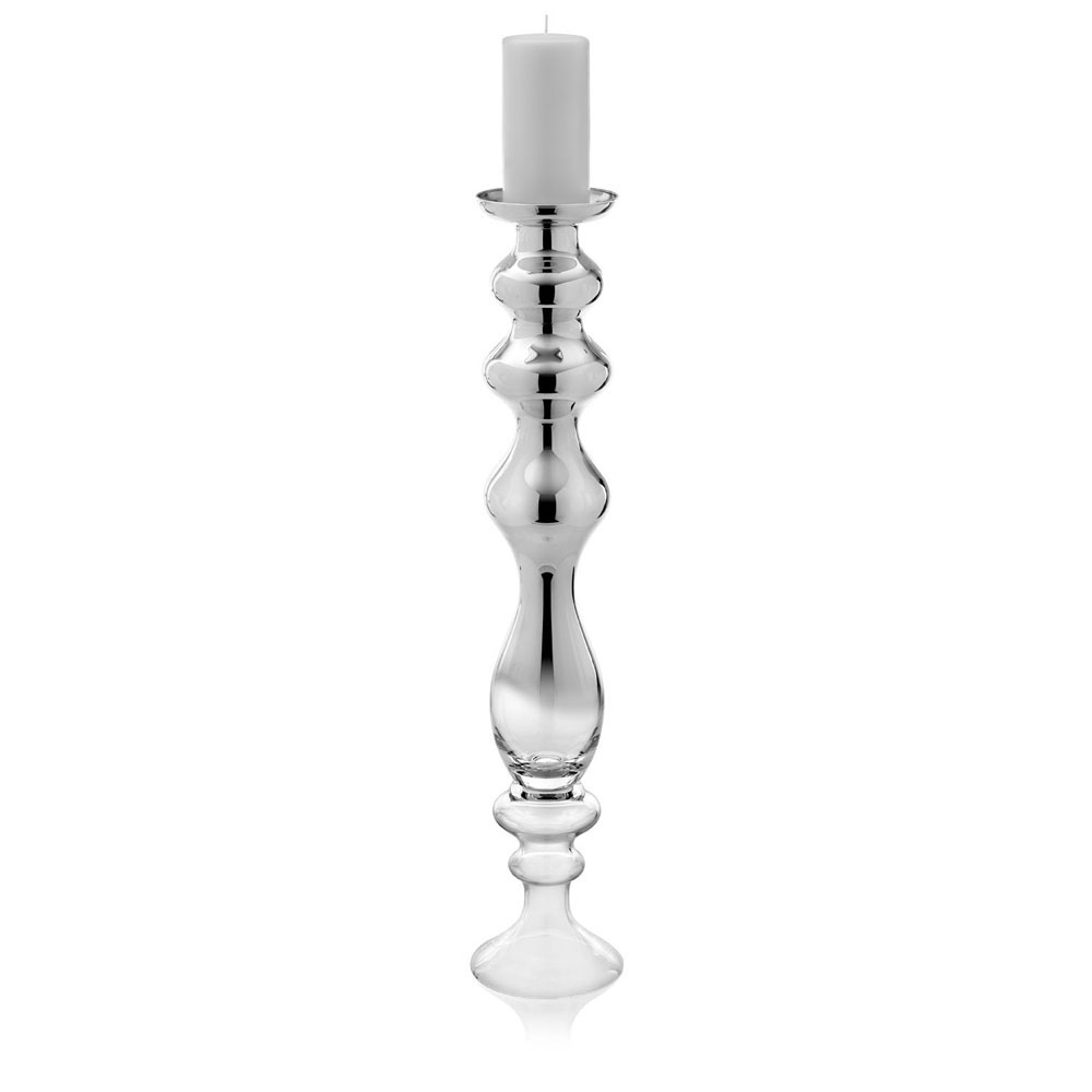 BIG CANDLESTICK SILVER DECO.WITH CANDLE