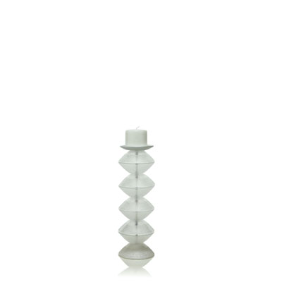 CANDLESTICK H.48 CM. IN CLEAR GLASS+WHITE CANDLE