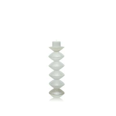 CANDLESTICK H.48 CM. IN CLEAR GLASS WITH WHITE CANDLE