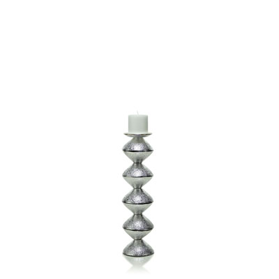 CANDLESTICK H. 48 CM. IN GLASS WITH SILVER DECORATION WITH CANDLE