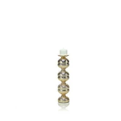 CANDLESTICK H. 53 CM. IN GLASS WITH GOLD DECORATION WITH WHITE CANDLE