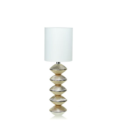 LAMP H. 73 CM. LAMP BASE ?19 IN GLASS WITH GOLD DECORATION WITH WHITE LAMPSHADE