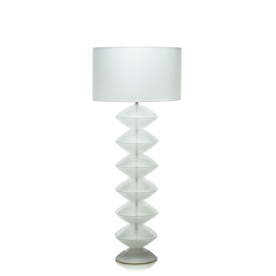 FLOOR LAMP H. 140 CM LAMP BASE ?25 IN CLEAR GLASS WITH WHITE LAMPSHADE