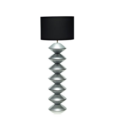 FLOOR LAMP H. 140 CM. LAMP BASE ?25 IN CLEAR GLASS WITH SILVER DECORATION+BLACK LAMPSHADE