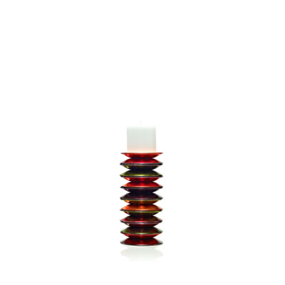 CANDLESTICK H. 36 CM. IN GLASS WITH MULTICOLOR DECORATION WITH WHITE CANDLELAB-016 CANDLESTICK H. 36 CM. IN GLASS WITH MULTICOLOR DECORATION WITH WHITE CANDLE