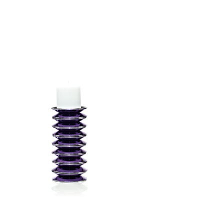 CANDLESTICK H.36 IN GLASS WITH AMETHYST DECORATION WITH WHITE CANDLE