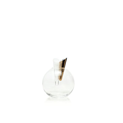VASE H. 20 IN CLEAR GLASS WITH 3 CONES IN WHITE/GOLD DECORATED GLASS