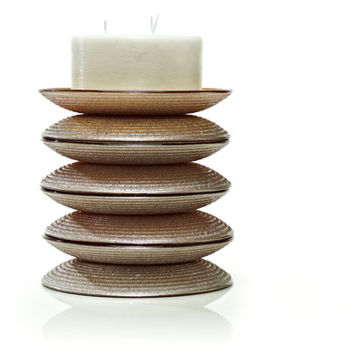 CANDLESTICK IN GLASS WITH BEIGE DECORATION WITH CANDLE