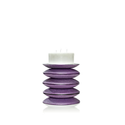 CANDLESTICK H.20 CM. IN GLASS WITH LILAC DECORATION WITH CANDLE