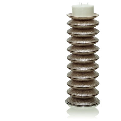 CANDLESTICK H.65 IN GLASS WITH BEIGE DECORATION WITH CANDLE