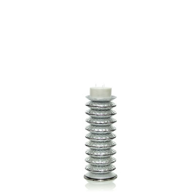 CANDLESTICK IN GLASS WITH SILVER DECORATION WITH CANDLE