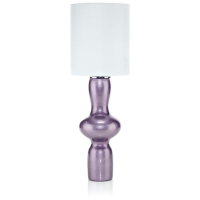 LAMP H.85 IN GLASS WITH LILAC DECORATION WITH WHITE LAMPSHADE