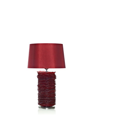 H.55 CM.LAMP BASE 16x14 IN GLASS WITH RED DECORATION + LAMPSHADE