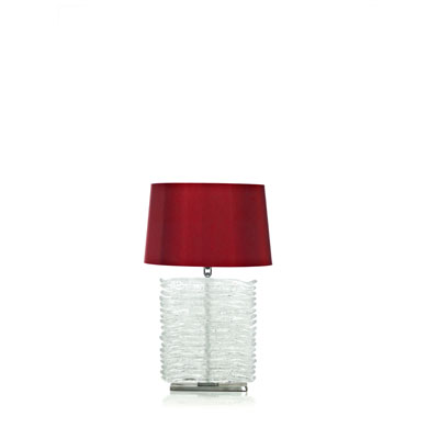 LAMP H.45 CM. LAMP BASE 22X8 IN GLASS WITH SILVER DECORATION AND RED LAMPSHADE