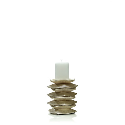 CANDLESTICK H.22 CM. IN GLASS WITH GOLD DECORATION WITH SQUARED CANDLE