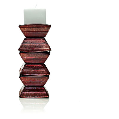 CANDLESTICK H.22 CM. IN GLASS WITH BRONZE DECORATION WITH SQUARED CANDLE