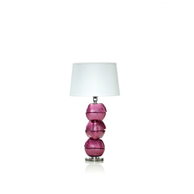 LAMP H.34 CM. IN GLASS WITH FUCHSIA DECORATION WITH LAMPSHADE