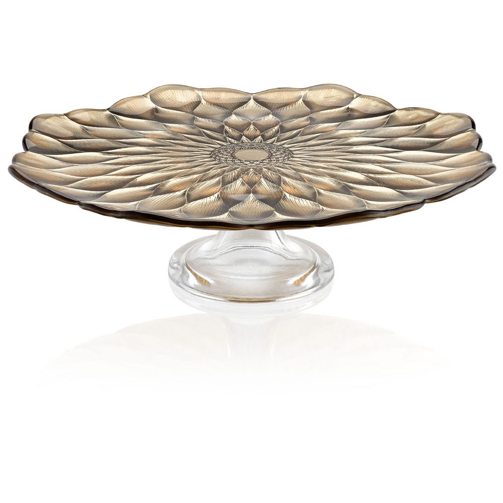 LOTO FOOTED CAKE PLATE BRONZE/CHROME DECO.           