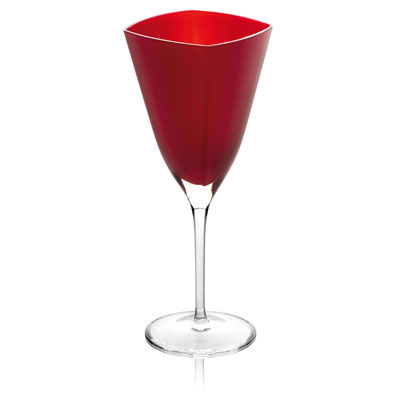 TIMES SQUARE GOBLET RED WITH CLEAR STEM AND FOOT