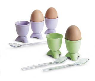 Set 6 eggs cups + (egg) spoons