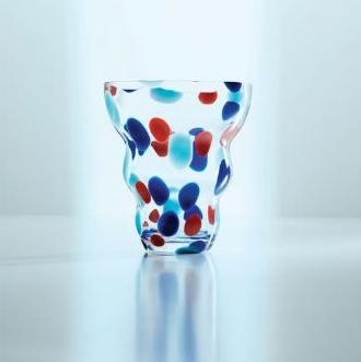 Confetti Vase,clear,Orange,light+dark blue dots