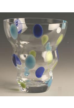 Confetti Vase,clear,Lime light & dark blue dots