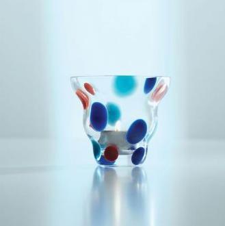 Confetti Votive,Orange,light +dark blue dots